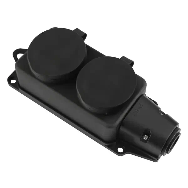 Колодка розеточная с защитной крышкой 2Р+Е, 2 розетки, IP44, 3680Вт, 16А, 230В,черная, duwi