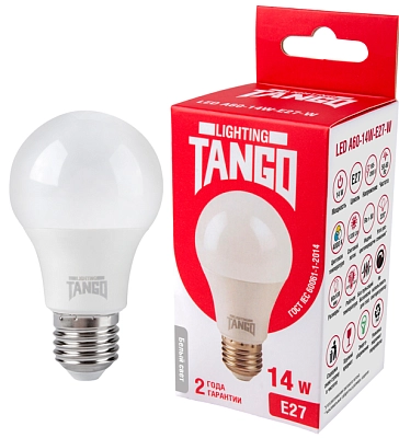 Лампа светодиодная TANGO стандарт 14W E27 A60 4000K 220V (TANGO LED A60-14W-E27-W)