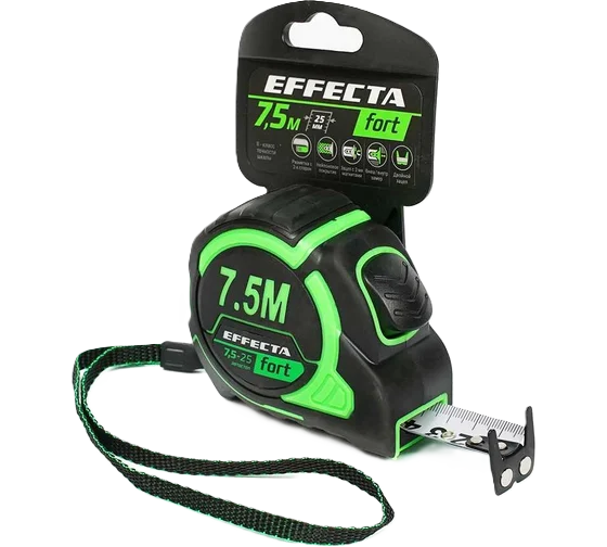 Рулетка Effecta Fort  7,5м/25 мм, магнит, автостоп, лента -2стор шкала- нейлон 581725