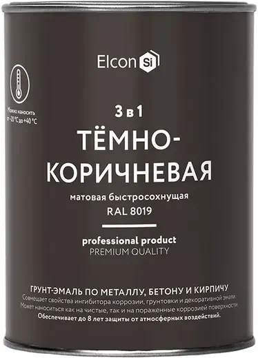 Грунт-эмаль по ржавчине 3в1 "Elcon" темно-коричневая глянцевая RAL 8019 0,8кг 