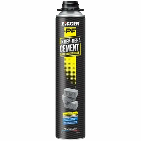Клей-пена "ZIGGER PF"  CEMENT . проф.. всесезонная 850 мл.950 г  (12)