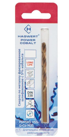 Сверло по металлу 4,8*86 мм Power-Cobait Р6М5К5 фрез. "Hagwert" 568048