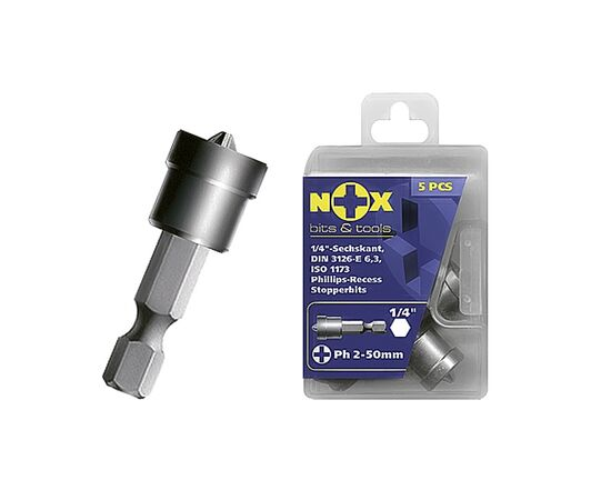 Бита 1/4" Е6,3 Ph2-50мм с ограничителем (4 шт/кор) "Nox" 340250