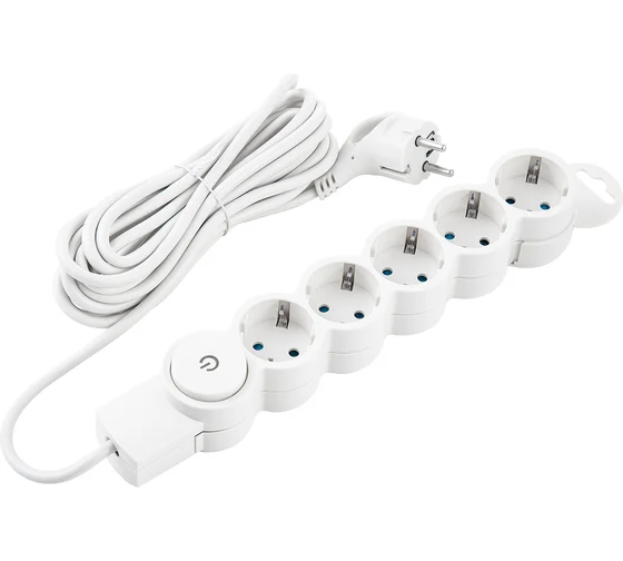 Удлинитель 5 гнезд, с выключаталем, с зазем., шторки, 5м, 3*1,5мм2, 2 USB,3680W, белый, duwi