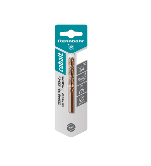 Сверло по металлу ЦХ  2,5*57 мм HSS-Co Р6М5К5 2шт/уп "RENNBOHR COBALT CARD"668025 (568025)