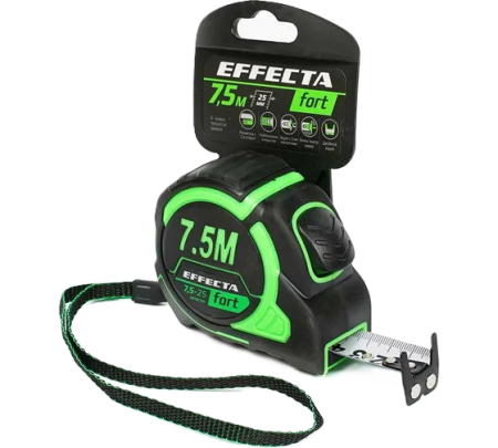 Рулетка Effecta Fort  7,5м/25 мм, магнит, автостоп, лента -2стор шкала- нейлон 581725