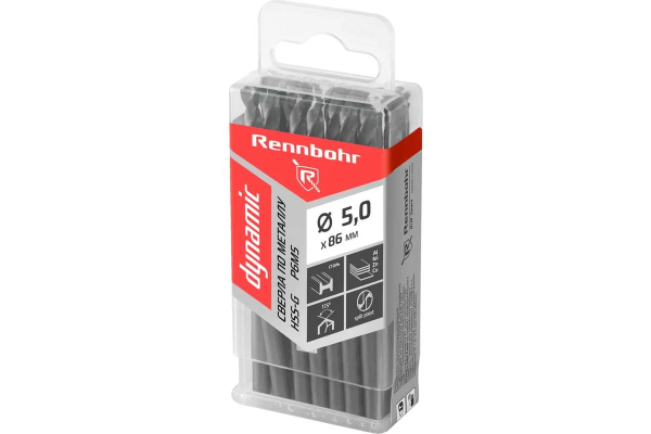 Сверло по металлу ЦХ  5,0х86мм, HSS-G, P6M5, 20шт/уп, RENNBOHR DYNAMIC PROM 666050