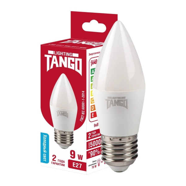 Лампа светодиодная TANGO свеча 9W E27 6500K 220V (TANGO LED C37-9W-E27-WW)
