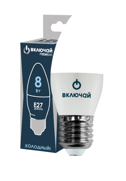 Лампа светодиодная PREMIUM свеча 8W E27 6500K 220V Включай (LED PREMIUM C37-8W-E27-WW)