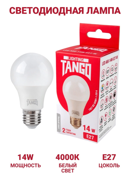 Лампа светодиодная TANGO стандарт 14W E27 A60 4000K 220V (TANGO LED A60-14W-E27-W)