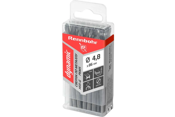 Сверло по металлу ЦХ  4,8х86мм, HSS-G, P6M5, 20шт/уп, RENNBOHR DYNAMIC PROM 666048