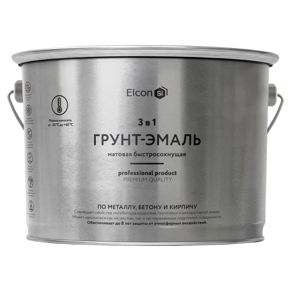 Грунт-эмаль по ржавчине 3в1 "Elcon" черная матовая RAL9005 10кг (ПОД ЗАКАЗ)