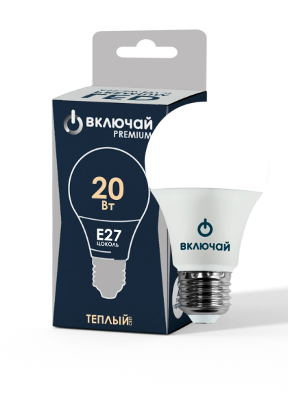 Лампа светодиодная PREMIUM стандарт 20W E27 A65 3000K 220V (LED PREMIUM А65-20W-E27-N) Включай