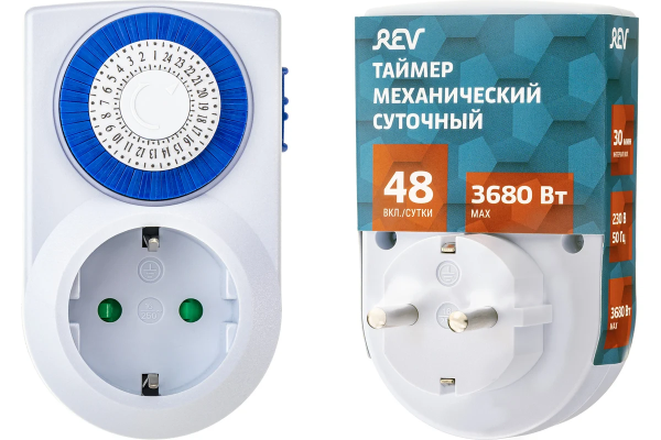Таймер 'Промо', механический, суточный 3680Вт. Инт: 30мин. 48 вкл/сутки. белый