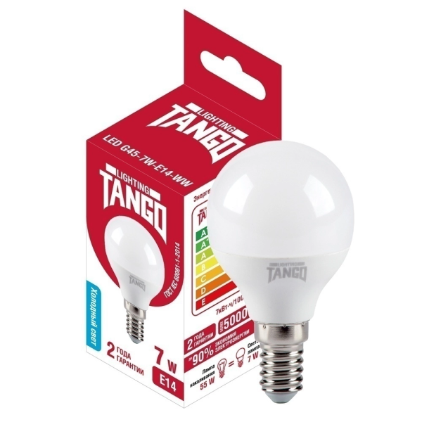 Лампа светодиодная TANGO шарик 7W E14 6500K 220V (TANGO LED G45-7W-E14-WW)