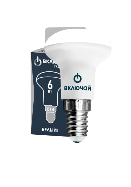 Лампа светодиодная 6W E14 R50 4000K 220V пластик+алюм. (LED PREMIUM R50-6W-E14-W) Включай (1/10/100)