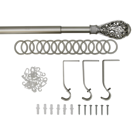 Телескоп.однорядн.карниз, Наконечник Кружево, Матовый никель, 16/19мм ,160-320см,