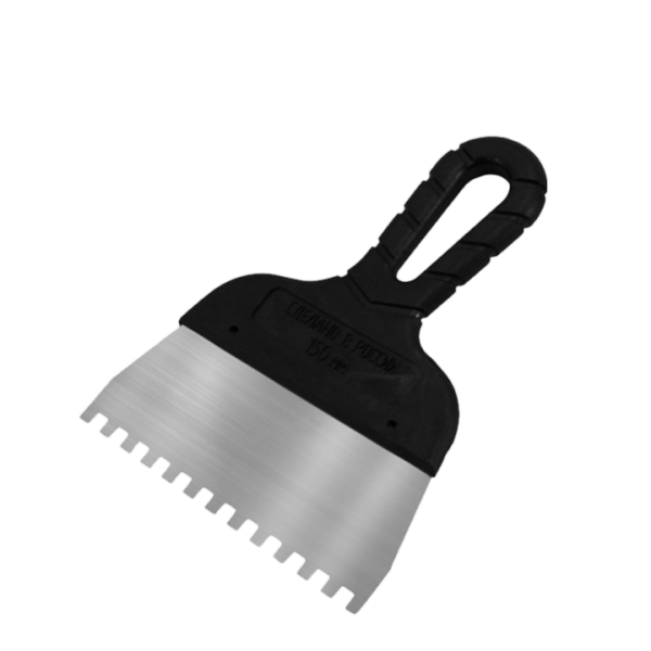 Шпатель с черной ручкой нерж. сталь зуб.  6*6мм 150 мм "Black Edition" (36) ССС