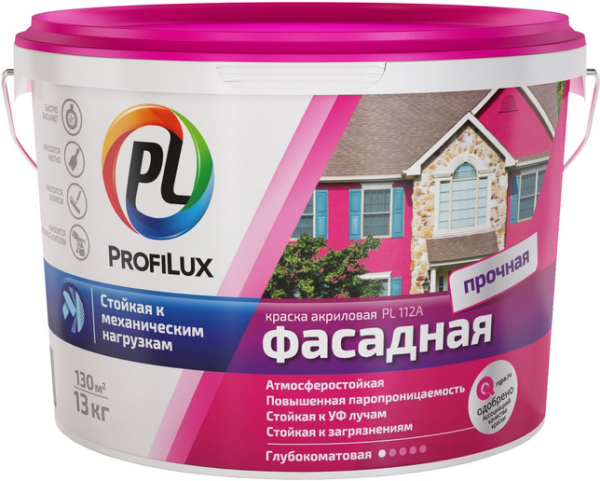Краска В/Д  фасадная влагостойкая белая "Profilux" PL-112A, 7кг