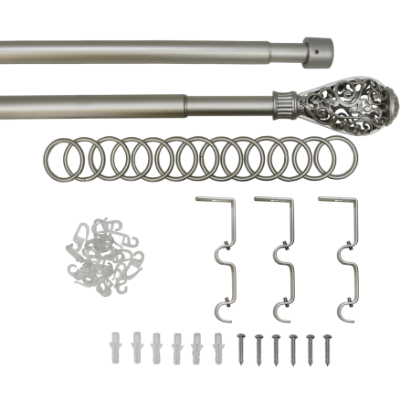 Телескоп.двухряд.карниз, Наконечник Кружево, Матовый никель, 16/19мм ,160-320см,