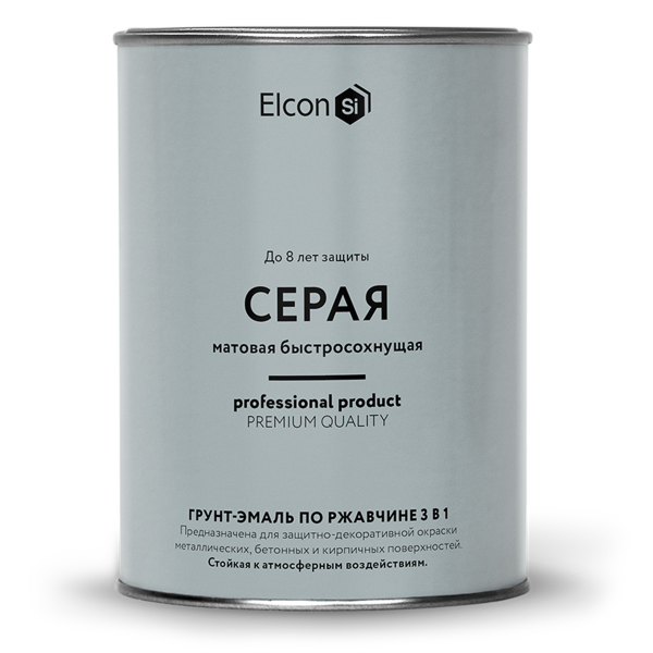 Грунт-эмаль по ржавчине 3в1 "Elcon" серая матовая 0,8кг (12)