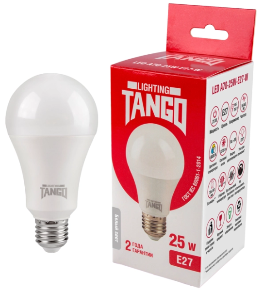 Лампа светодиодная 25W E27 A70 6500K 220V (TANGO LED A70-25W-E27-WW) TANGO РОССИЯ