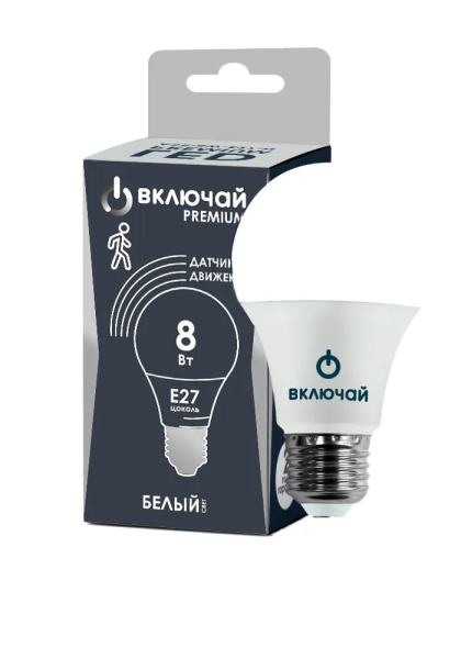 Лампа светодиодная PREMIUM с датчиком движения 8W E27 4000K Включай (LED PREMIUM А60-D-8W-E27-W)
