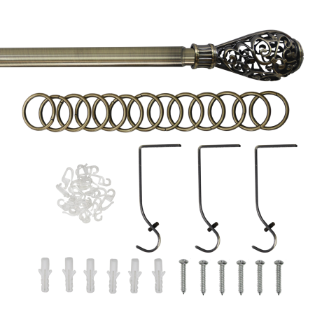 Телескоп.однорядн.карниз, Наконечник Кружево, Золото антик, 16/19мм ,160-320см,