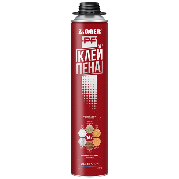 Клей-пена "ZIGGER PF" 55л. проф.. всесезонная 750мл, 830г (12)