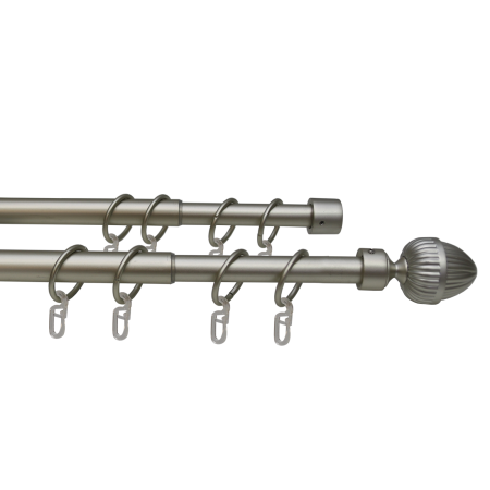 Телескоп.двухряд.карниз, Наконечник Орех, Матовый никель, 16/19мм ,160-320см,