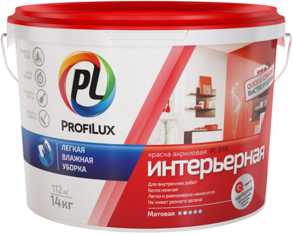 Краска В/Д  акриловая интерьерная супербелая "Profilux" PL-07A, 3кг CCC