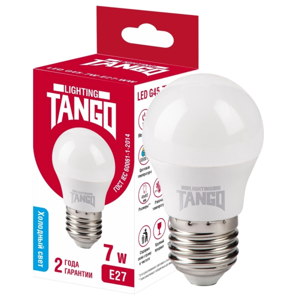 Лампа светодиодная TANGO шарик 7W E27 6500K 220V (TANGO LED G45-7W-E27-WW)
