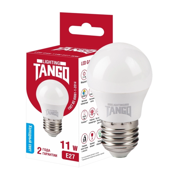 Лампа светодиодная TANGO шарик11W E27 6500K 220V (TANGO LED G45-11W-E27-WW)