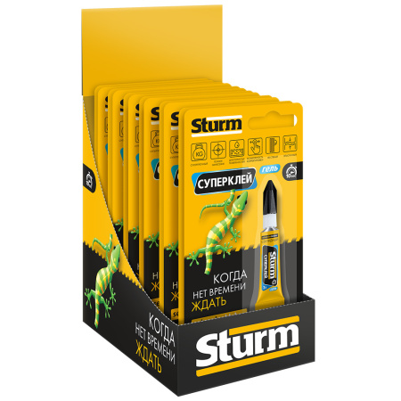 Суперклей-гель "STURM", 3г, на единичном блистере (12шт)