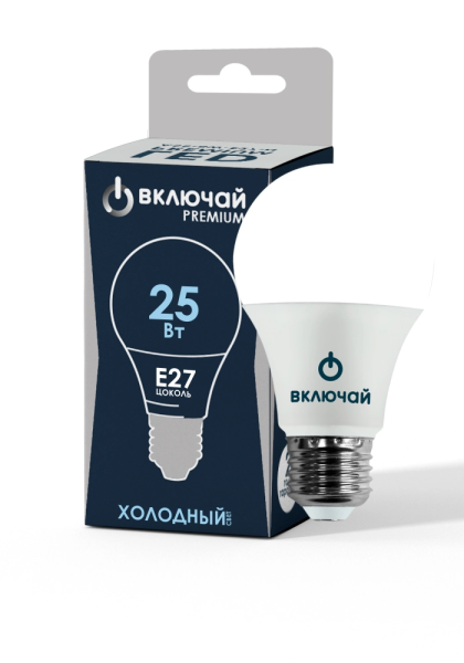 Лампа светодиодная PREMIUM стандарт 25W E27 A80 6500K 220V(LED PREMIUM А80-25W-E27-WW) (ЛОН) Включай