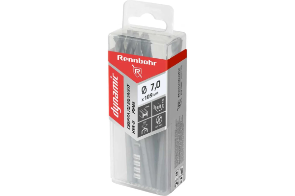 Сверло по металлу ЦХ  7,0х109мм, HSS-G, P6M5, 10шт/уп, RENNBOHR DYNAMIC PROM 666070  Аналог 566070